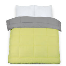 Load image into Gallery viewer, Box Stitching Reversible Coverless Polycotton Duvet – Lemon &amp; Grey
