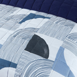 Quilted 4.5 Tog Reversible Coverless Printed Duvet Quilt - Blue Geometric