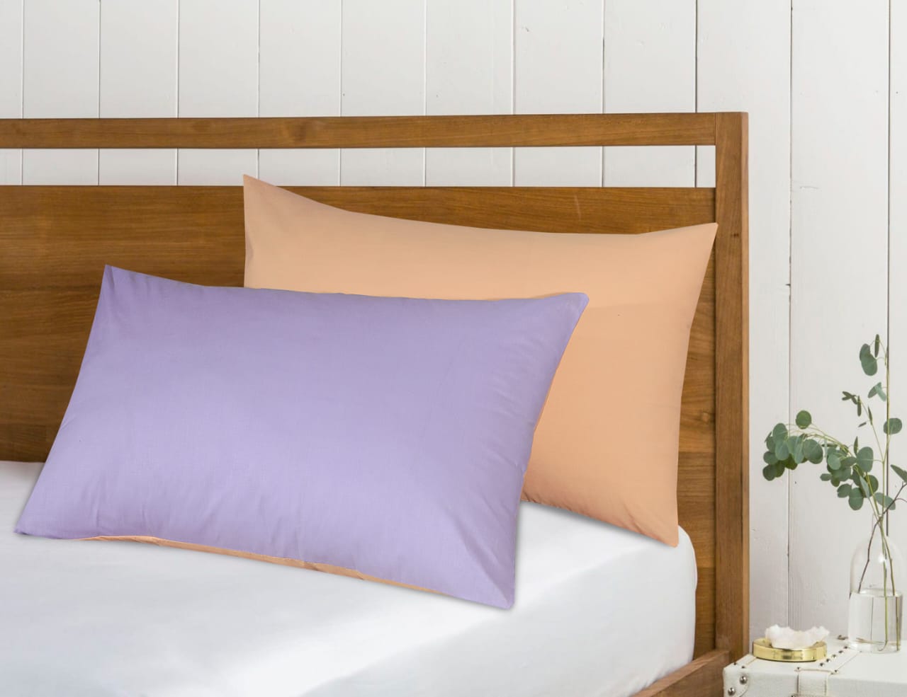 SleepyNights Reversible Polycotton Housewife Pillowcases Pillow Covers Pair - Peach and Lilac