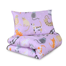 Load image into Gallery viewer, Kids Coverless Printed 7.5 tog Washable Quilt with Pillow Set 120 x 150 cm – Cats Party
