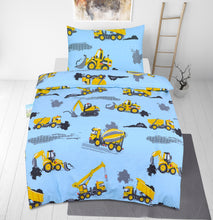 Load image into Gallery viewer, Junior Cot Bed Duvet Cover and Pillow Set- Cotton Rich 120 x 150 cm – Building Site
