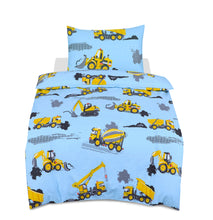 Load image into Gallery viewer, Junior Cot Bed Duvet Cover and Pillow Set- Cotton Rich 120 x 150 cm – Building Site
