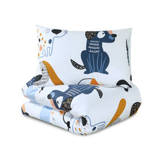 Load image into Gallery viewer, Junior Cot Bed Duvet Cover and Pillow Set- Cotton Rich 120 x 150 cm – Funky Dogs

