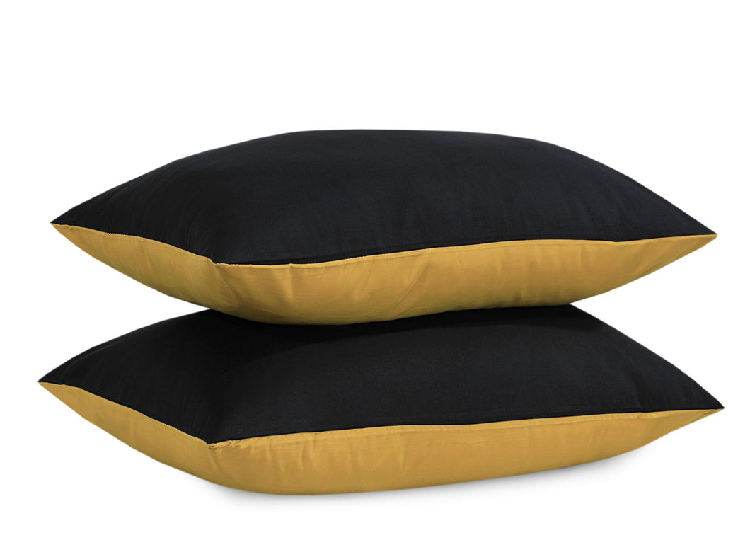 Reversible Poly Cotton Housewife Pillowcases (Pair) - Mustard & Black
