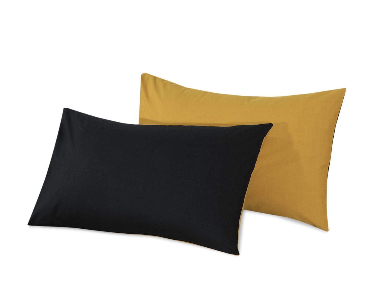SleepyNights Reversible Polycotton Housewife Pillowcases Pillow Covers Pair - Mustard and Black