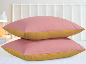 Reversible Poly Cotton Housewife Pillowcases (Pair) - Mustard & Pink