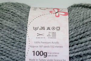 Chunky Knitting Yarn Wool Acrylic Pack of 2 ( 2 x 100g) - Grey
