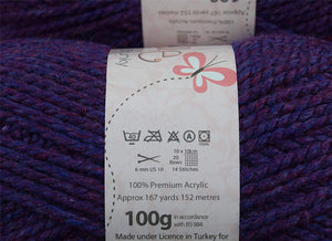 Chunky Knitting Yarn Wool Acrylic Pack of 2 ( 2 x 100g) - Heather