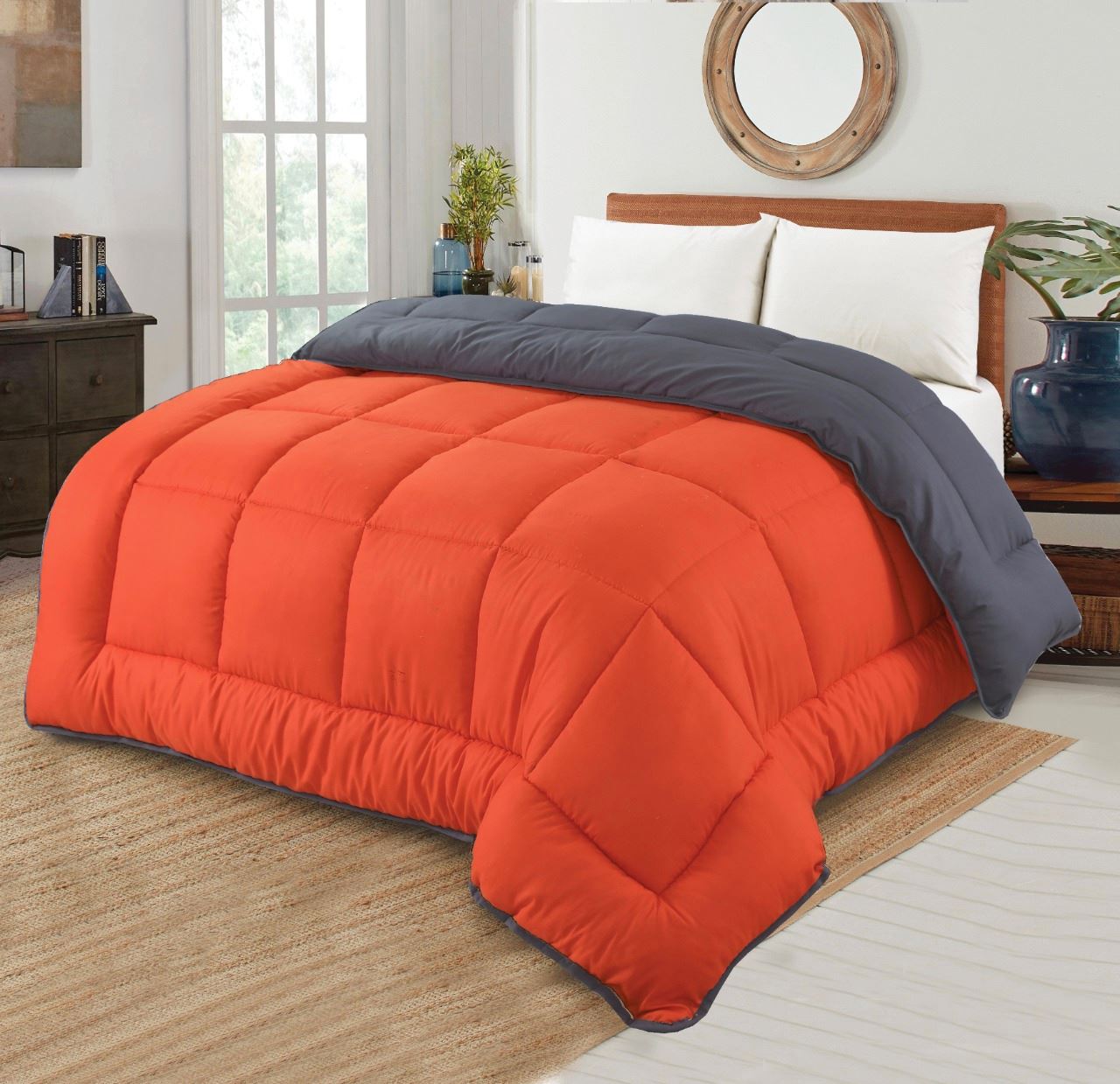 SleepyNights 13.5 tog Box Stitching Reversible Coverless Polycotton Duvet - Orange and Grey