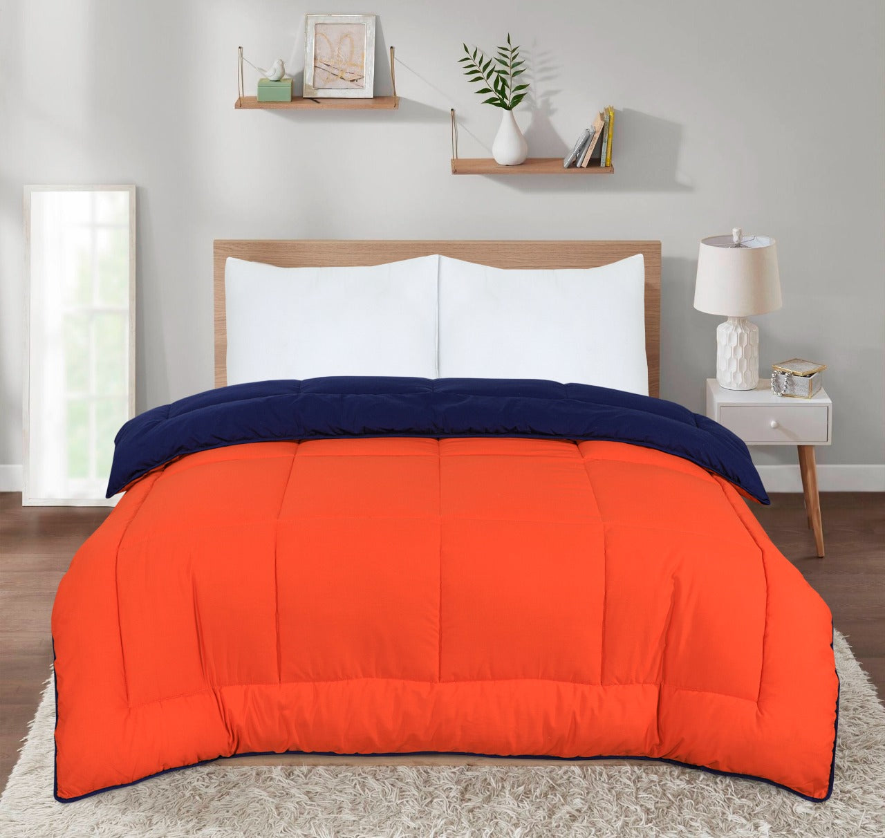 SleepyNights 13.5 tog Box Stitching Reversible Coverless Polycotton Duvet – Orange and Navy
