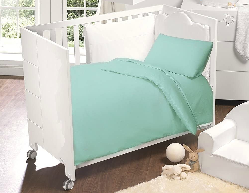 Egyptian Cotton Cot Bed Duvet Cover & Pillowcase Set : Duck Egg Blue