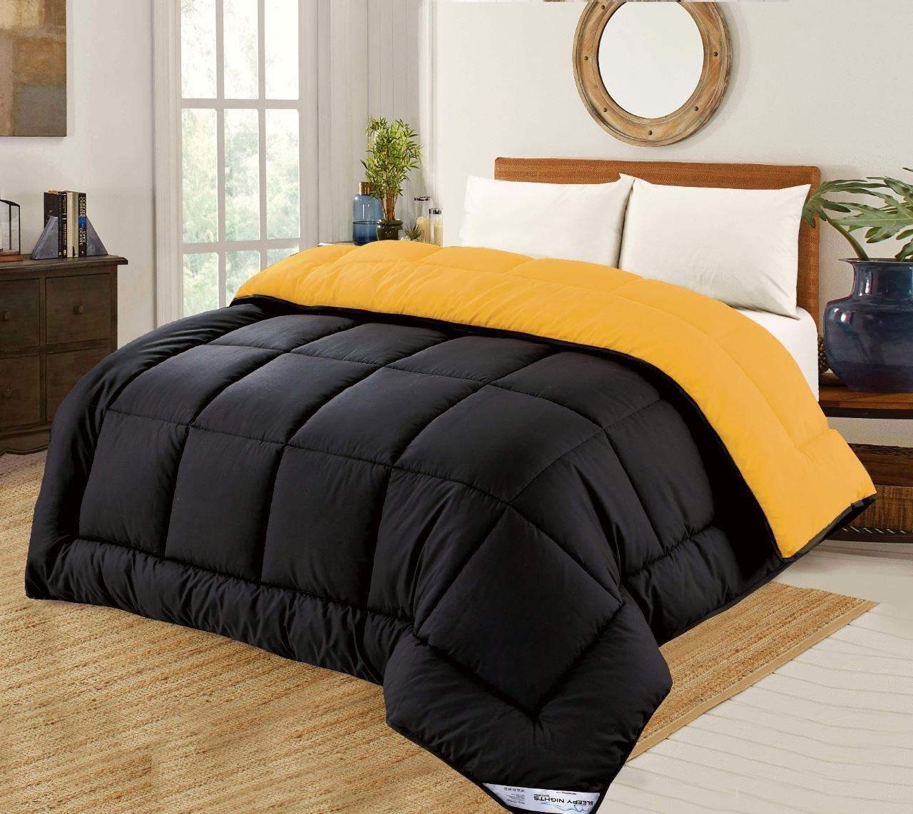 SleepyNights 7.5 tog Box Stitching Reversible Coverless Summer Cool Duvet - Mustard and Black