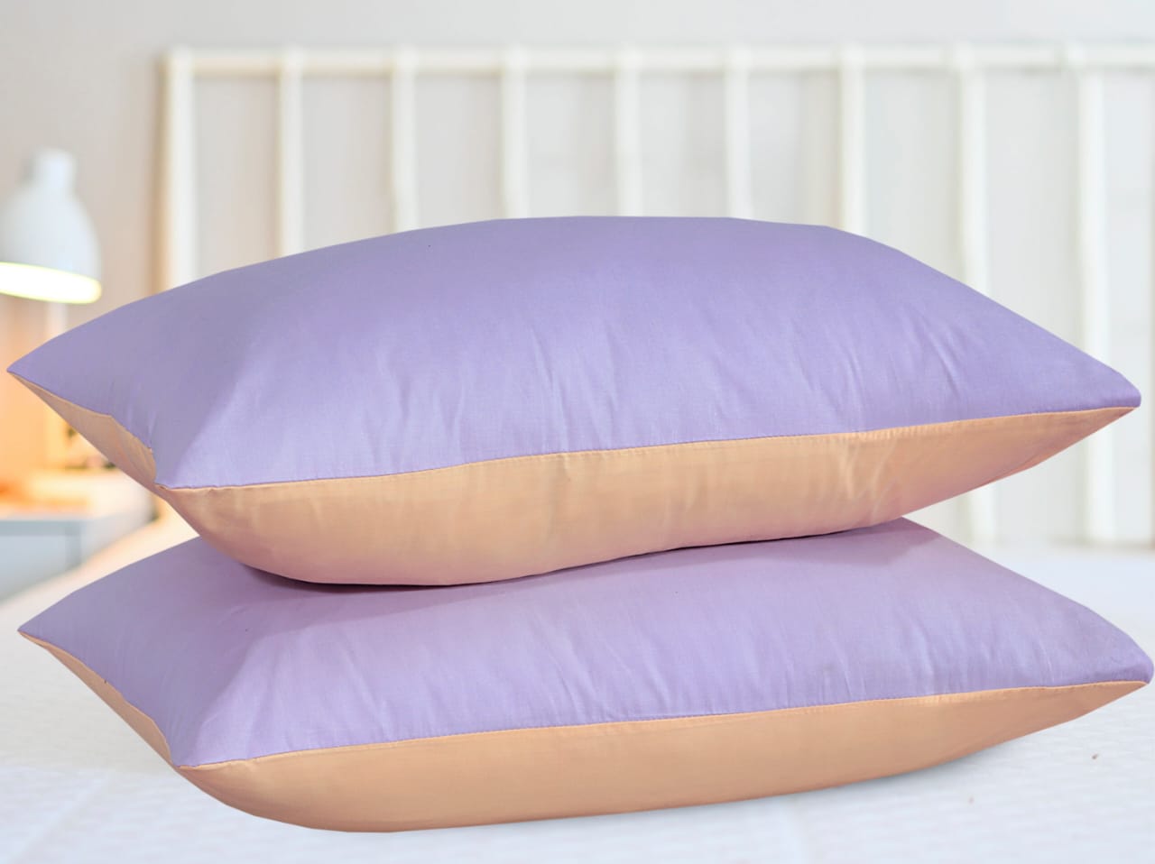 Reversible Poly Cotton Housewife Pillowcases (Pair) - Peach & Lilac