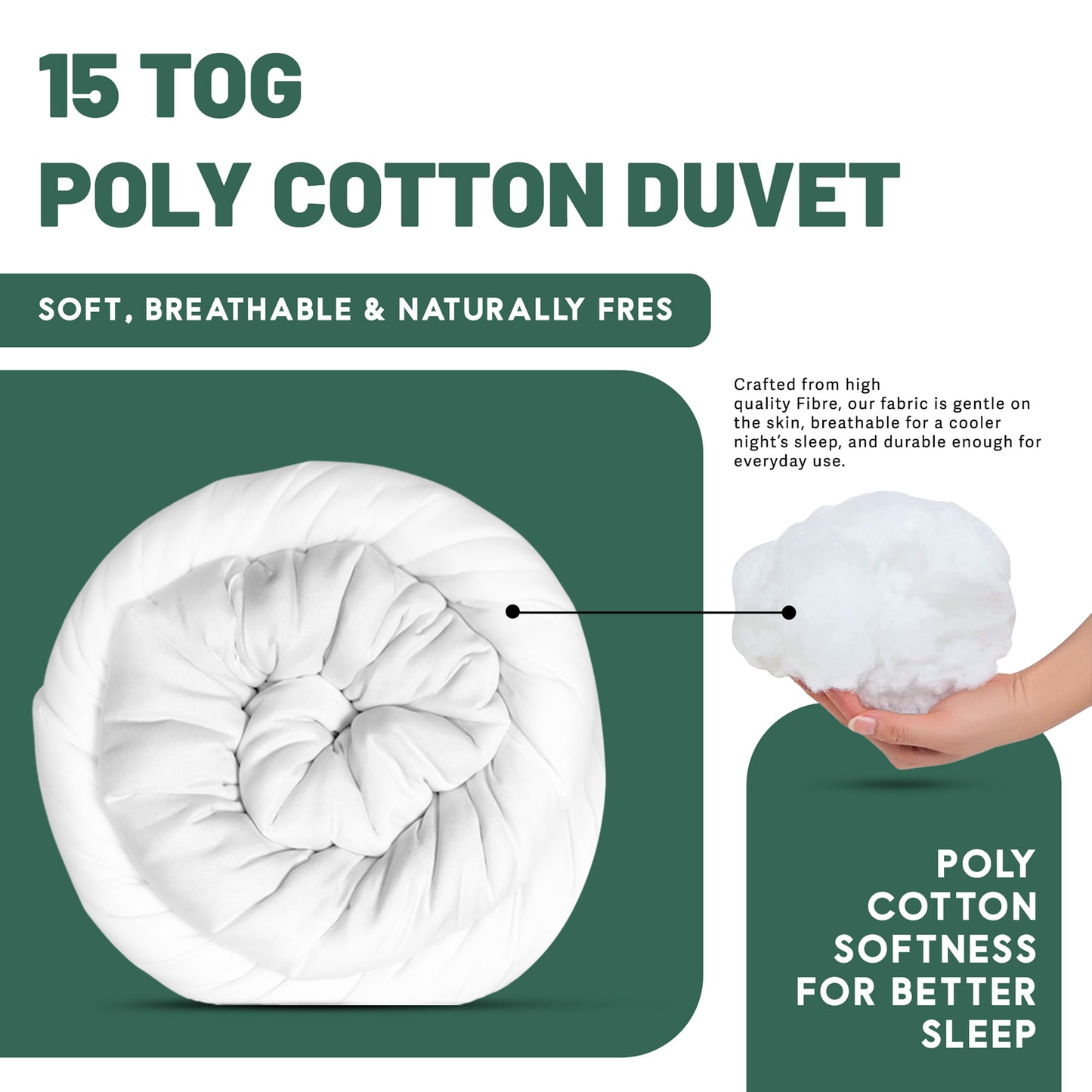 SleepyNights 15 Tog Premium Poly Cotton Duvet - Extra Warm