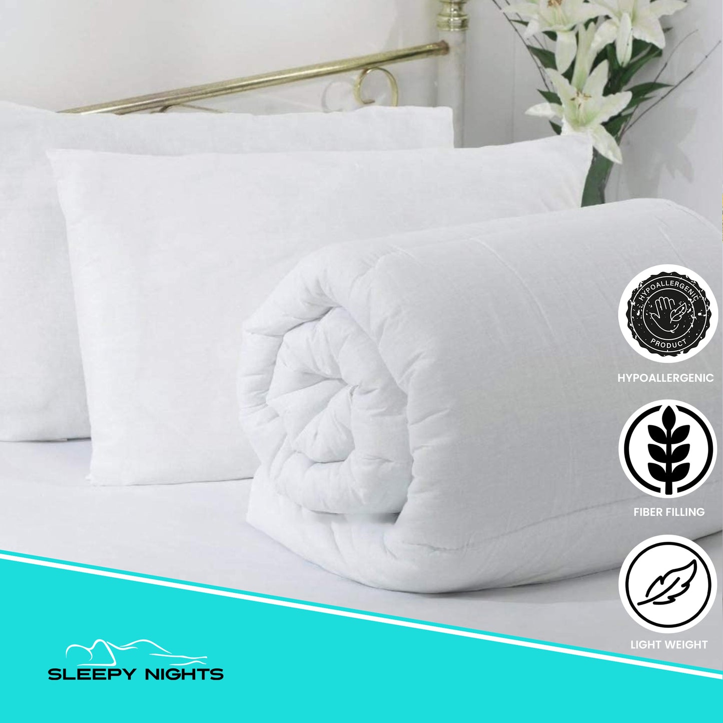 4.5 Tog Ultimate Value Bundle - Super Spring Poly Cotton Duvet Quilt with 2 Ultra Bounce Pillows