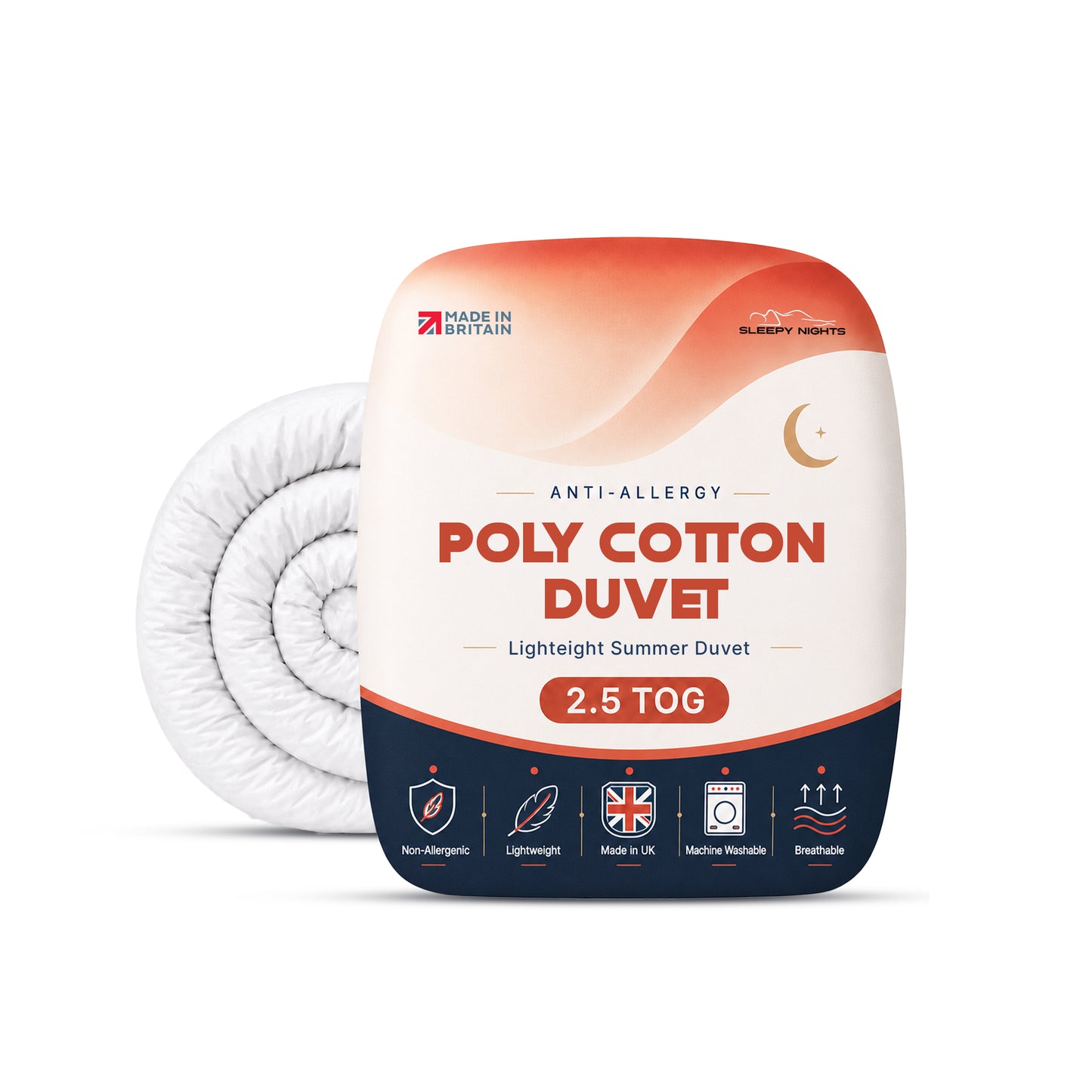 SleepyNights 2.5 Tog Premium Poly Cotton Duvet - Extra Light Quilt