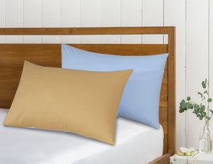 Reversible Poly Cotton Housewife Pillowcases (Pair) - Sand & Sky Blue