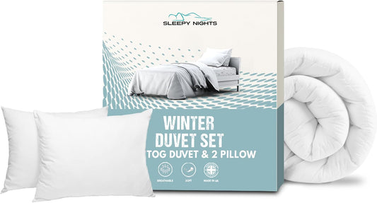 SleepyNights 13.5 Tog Winter Duvet Set with 2 Hypoallergenic Pillows - Luxurious Polycotton Fabric for Ultimate Warmth and Comfort