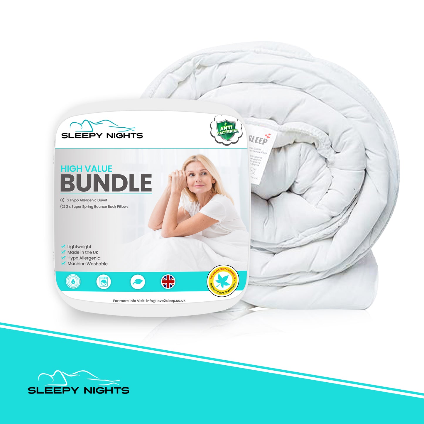 4.5 Tog Ultimate Value Bundle - Super Spring Poly Cotton Duvet Quilt with 2 Ultra Bounce Pillows