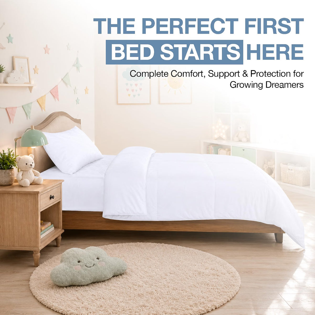 Kids Toddler Bedding Set – Single 10.5 Tog Duvet Bundle and Pillow Set + Mattress Protector + Pillow Protector