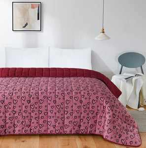 Quilted 4.5 Tog Reversible Coverless Printed Duvet Quilt - Hearts