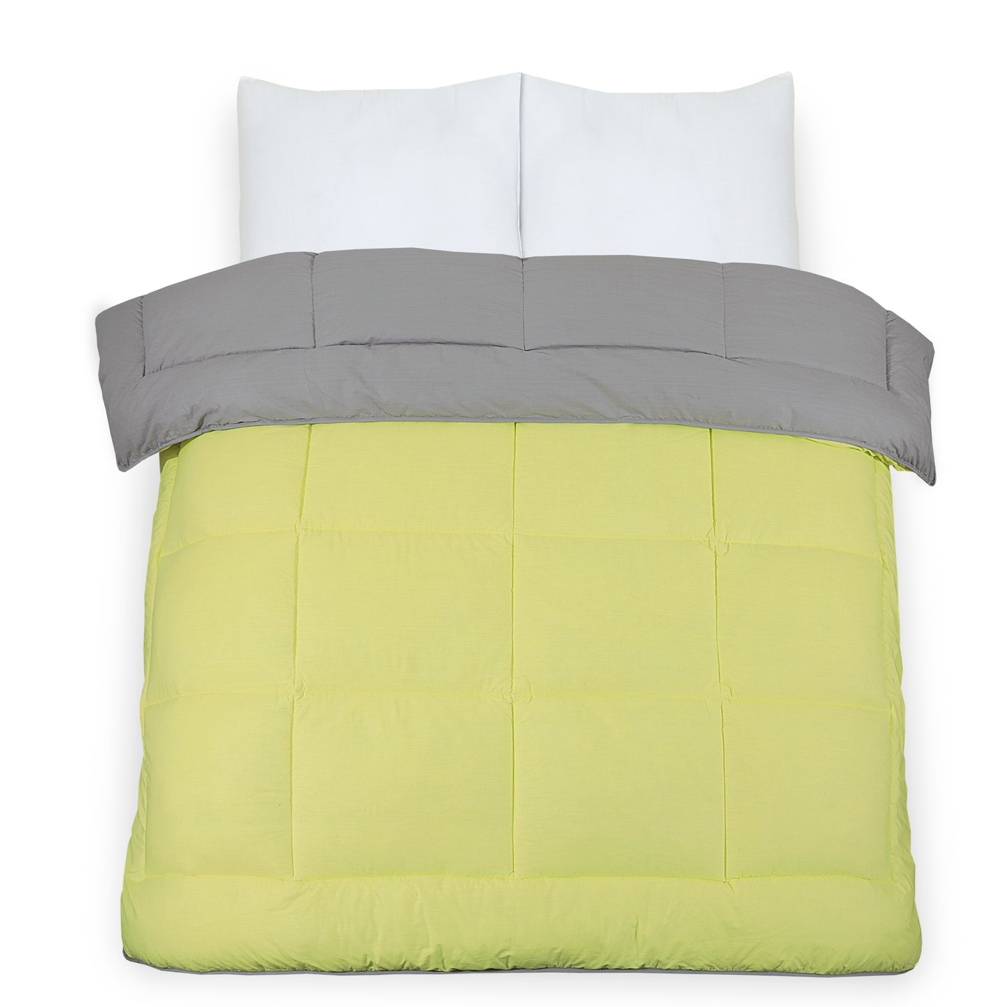 Box Stitching Reversible Coverless Polycotton Duvet – Lemon & Grey