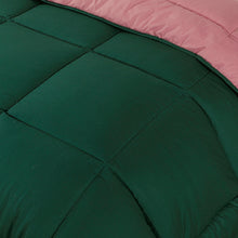 Load image into Gallery viewer, Box Stitching Reversible Coverless Polycotton Duvet – Bottle Green &amp; Dusty Pink
