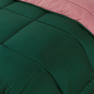 Box Stitching Reversible Coverless Polycotton Duvet – Bottle Green & Dusty Pink