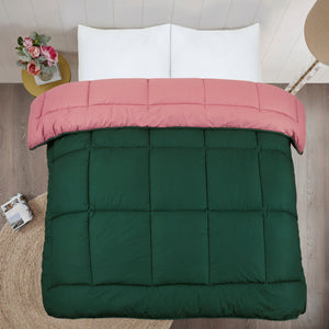 Box Stitching Reversible Coverless Polycotton Duvet – Bottle Green & Dusty Pink