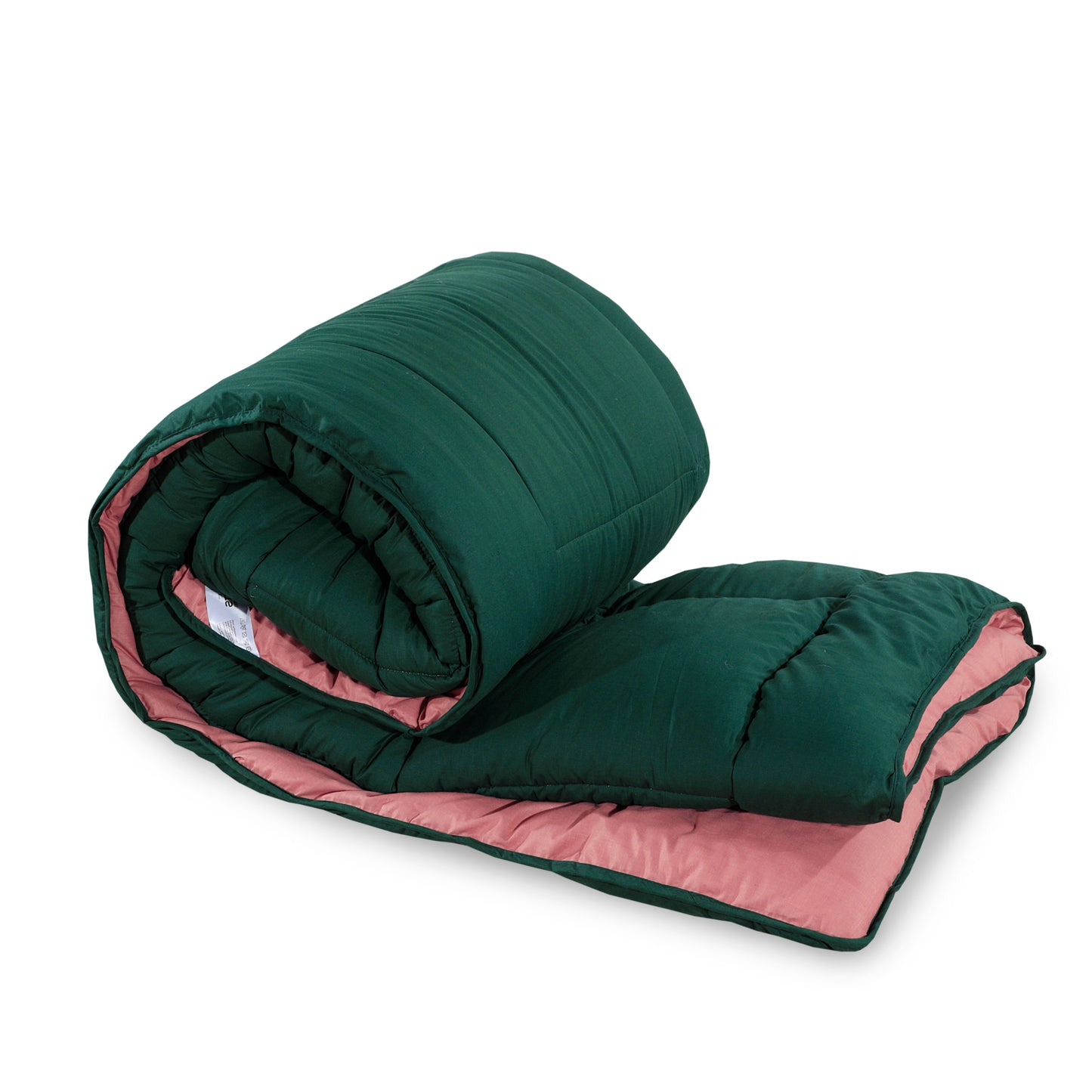 Box Stitching Reversible Coverless Polycotton Duvet – Bottle Green & Dusty Pink