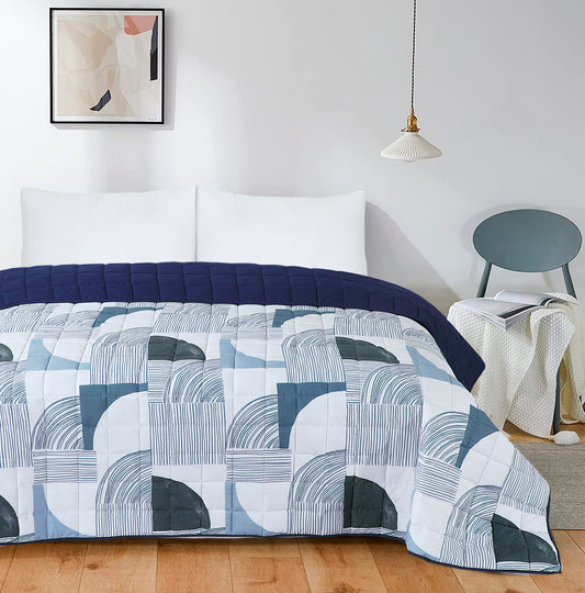 Quilted 4.5 Tog Reversible Coverless Printed Duvet Quilt - Blue Geometric