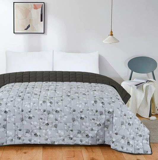 Quilted 4.5 Tog Reversible Coverless Printed Duvet Quilt - Grey Leaves