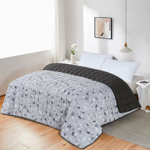 Quilted 4.5 Tog Reversible Coverless Printed Duvet Quilt - Grey Leaves