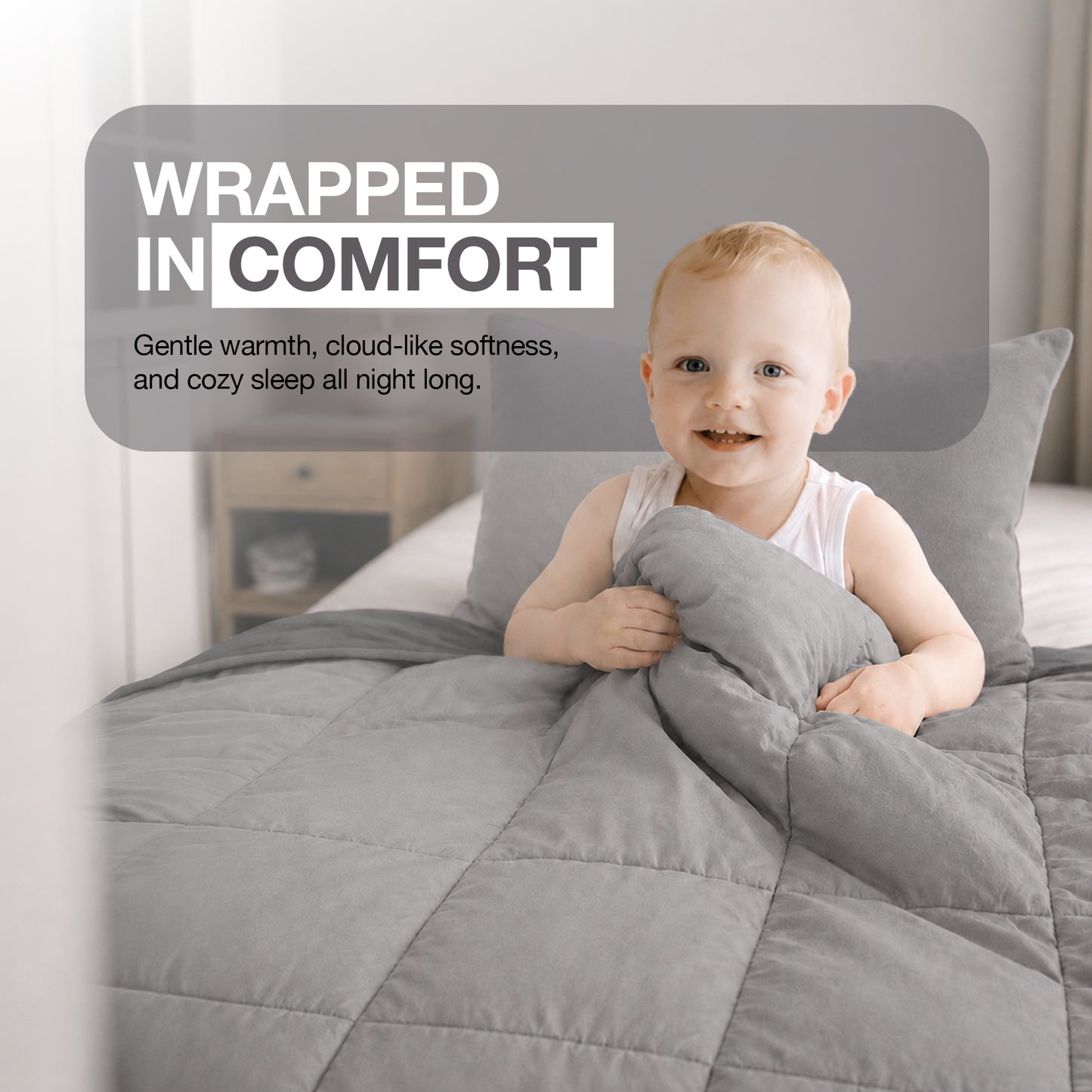 Kids Coverless Printed 7.5 tog Washable Quilt with Pillow Set 120 x 150 cm - Charcoal & Grey