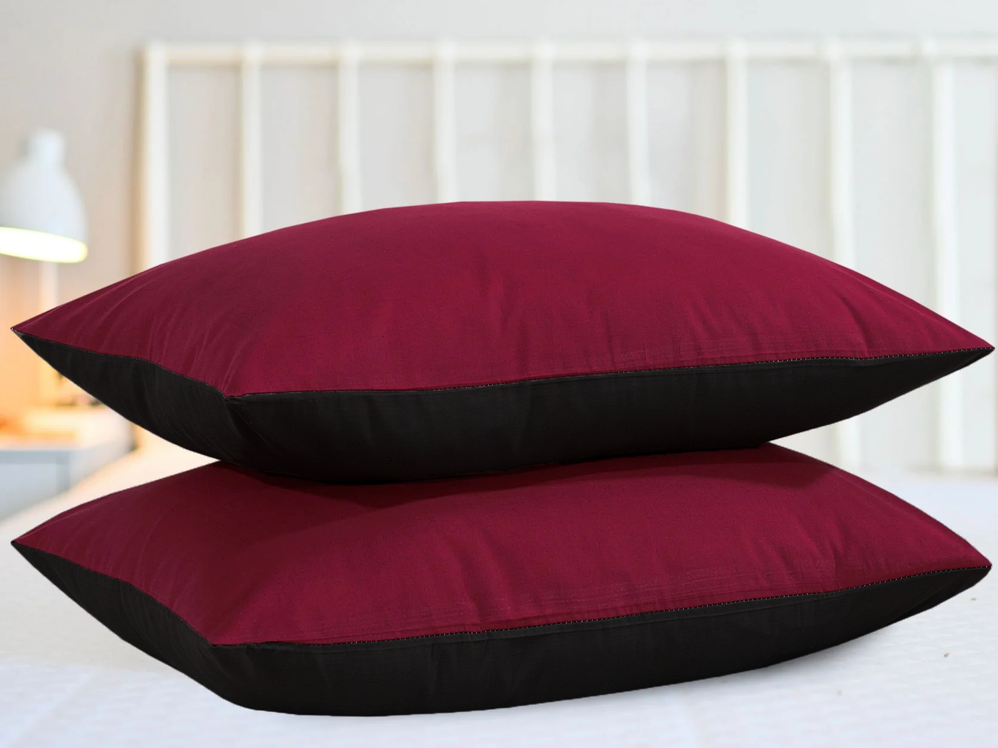 SleepyNights Reversible Polycotton Housewife Pillowcases Pillow Covers Pair - Burgundy & Black