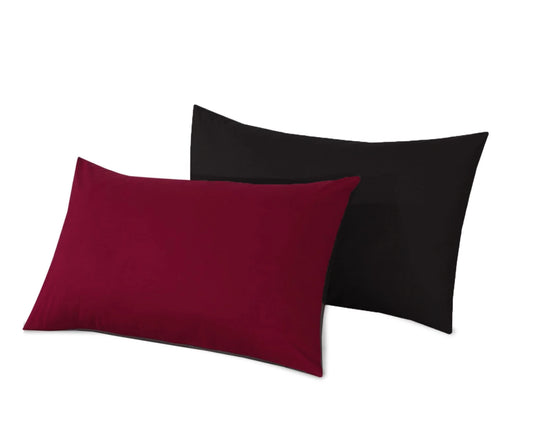 SleepyNights Reversible Polycotton Housewife Pillowcases Pillow Covers Pair - Burgundy & Black