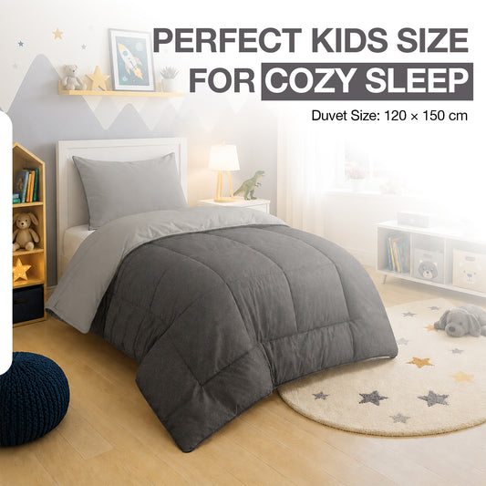 Kids Coverless Printed 7.5 tog Washable Quilt with Pillow Set 120 x 150 cm - Charcoal & Grey