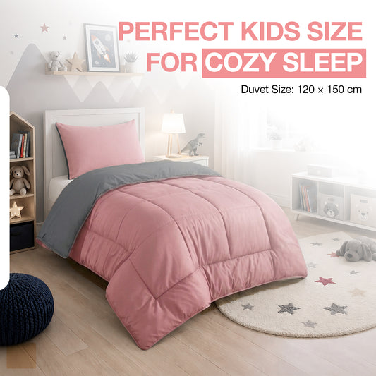 Kids Coverless Printed 7.5 tog Washable Quilt with Matching Pillow Set 120 x 150 cm - Pink & Grey