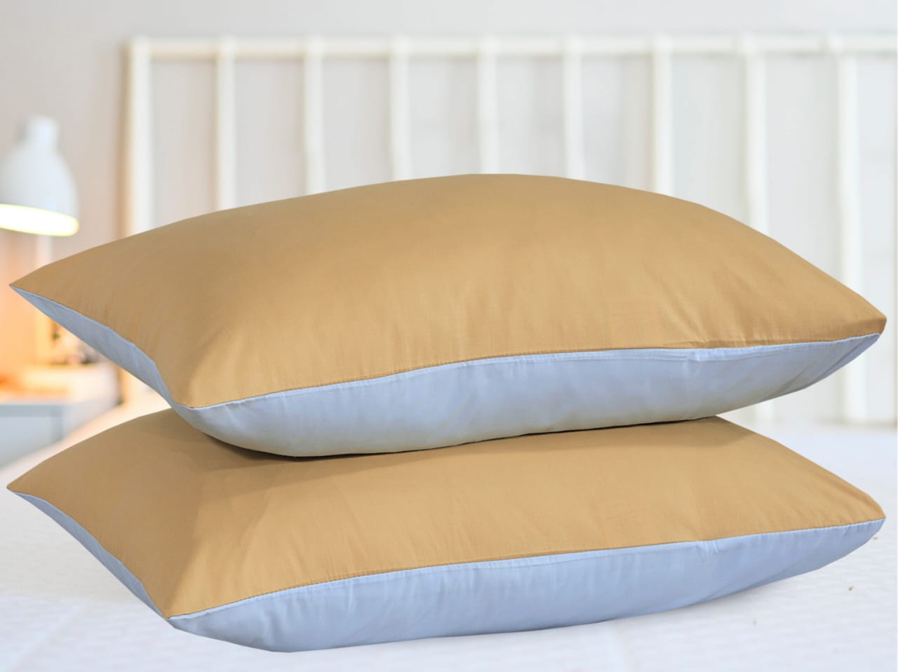 Reversible Poly Cotton Housewife Pillowcases (Pair) - Sand & Sky Blue