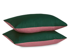 Load image into Gallery viewer, Reversible Poly Cotton Housewife Pillowcases (Pair) - Bottle Green &amp; Dusty Pink
