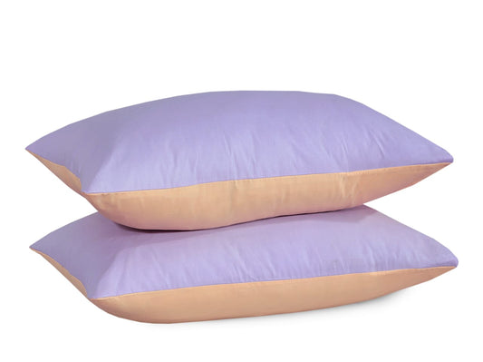 Reversible Poly Cotton Housewife Pillowcases (Pair) - Peach & Lilac