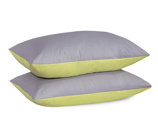 Reversible Poly Cotton Housewife Pillowcases (Pair) - Lemon & Grey