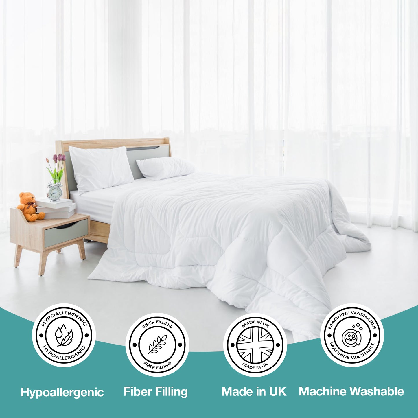 SleepyNights 7.5 Tog Duvet Quilt Hollowfibre Non Allergenic Cool Summer Spring Season Polyester Polycotton