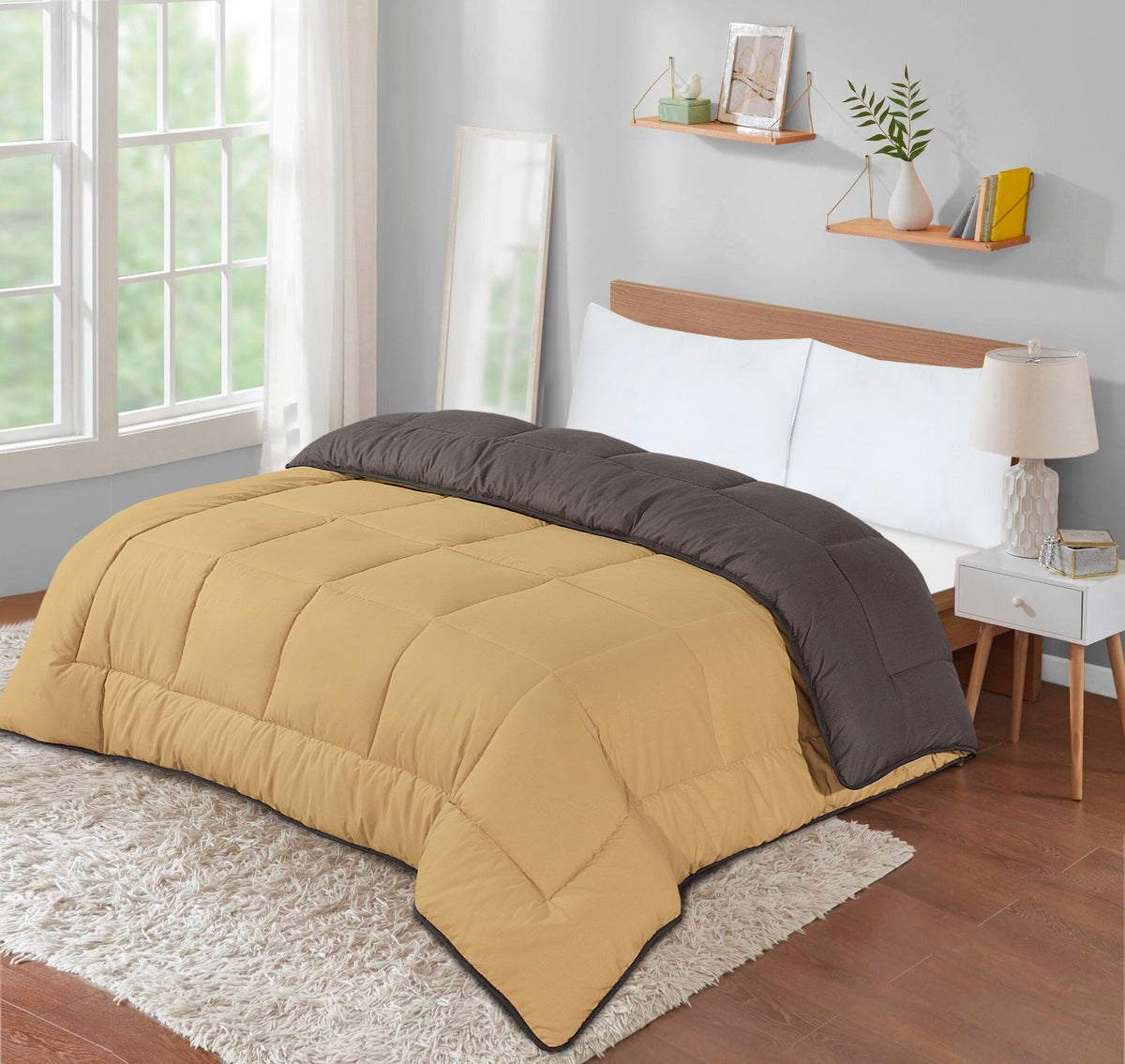 Box Stitching Reversible Coverless Polycotton Duvet - Sand and Charcoa ...