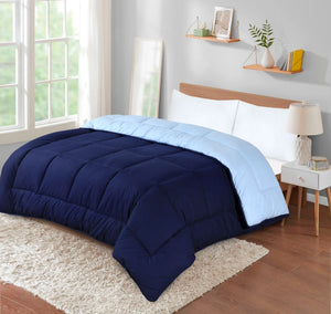 13.5 Tog Box Stitching Reversible Coverless Polycotton Duvet – Navy and Blue