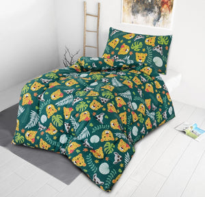 Kids Coverless Printed 7.5 tog Washable Quilt with Pillow Set 120 x 150 cm - Jungle Crew