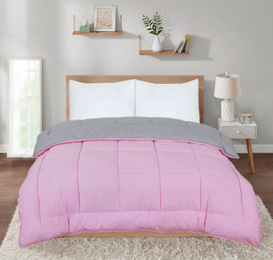 13.5 Tog Box Stitching Reversible Coverless Polycotton Duvet – Pink and Grey