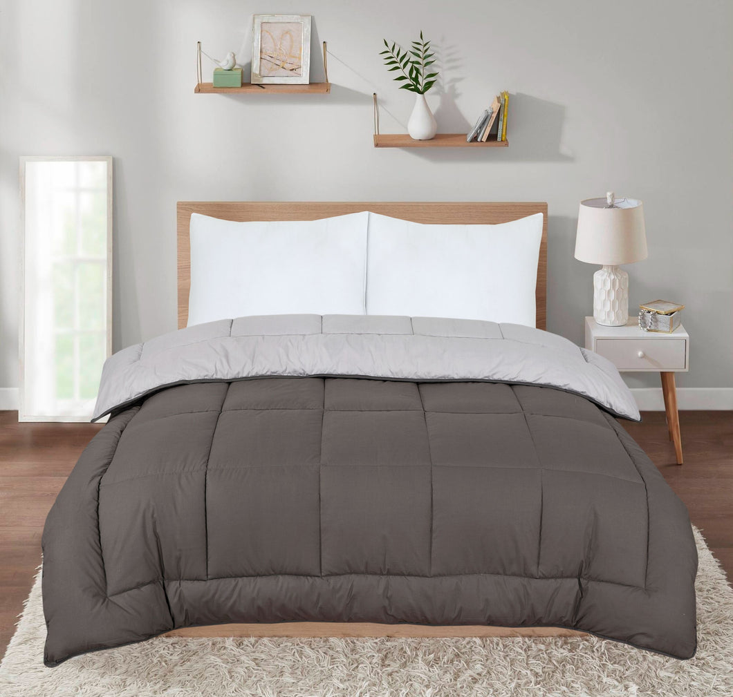 7.5 Tog Box Stitching Reversible Coverless Polycotton Duvet – Grey & Charcoal