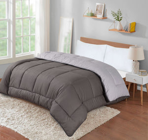 7.5 Tog Box Stitching Reversible Coverless Polycotton Duvet – Grey & Charcoal