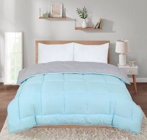 7.5 Tog Box Stitching Reversible Coverless Polycotton Duvet – Teal and Grey